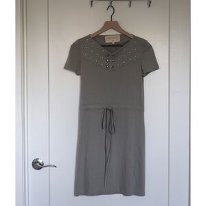 Grey Lauren Moffatt dress with studded neckline and drawstring waist (size 0)